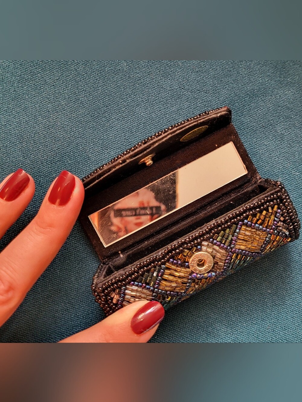 Beaded Lipstick Holder with Mirror